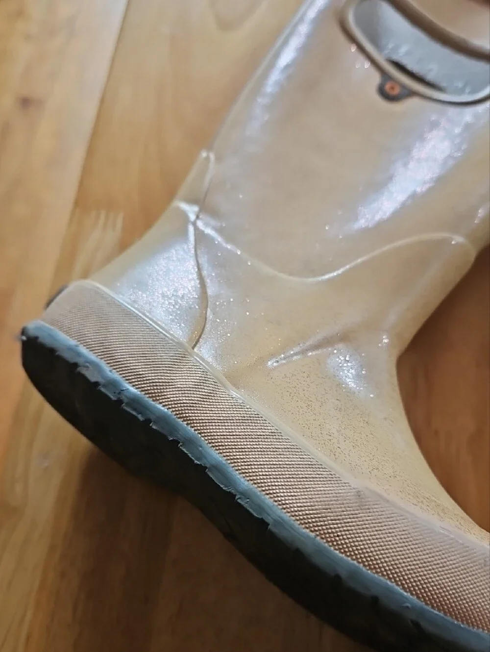 Bogs Kids Tan Glittery  Waterproof Pull-On Rain Boots